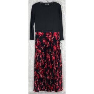 NWT Robbie Bee Small Dress Black Ribbed Top Pink Red Floral Bottom